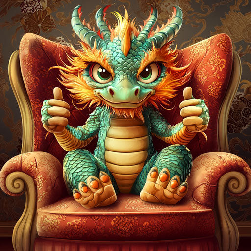 Humorous caricature of a Chinese dragon with human characteristics