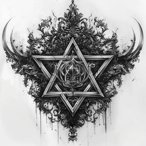 Sketch of Gothic tattoo of a David symbol with dark themes