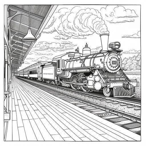 Vintage train station with old-fashioned train