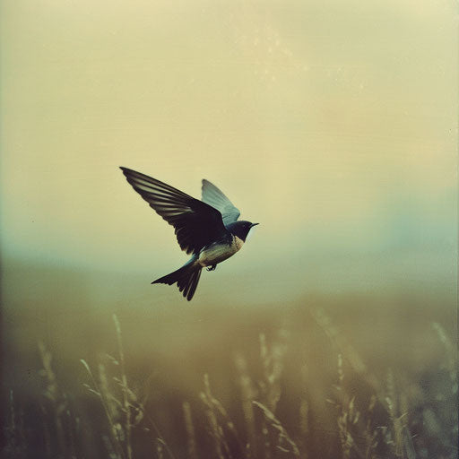 Swallow bird flying over open fields