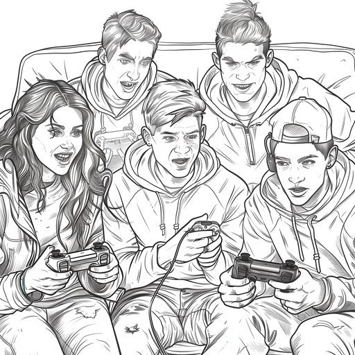 Detailed illustration of friends playing video games together