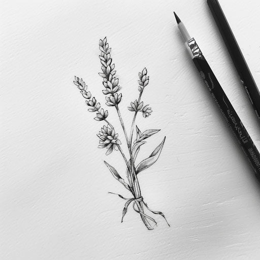 Botanical sketch of a small lavender bouquet tattoo