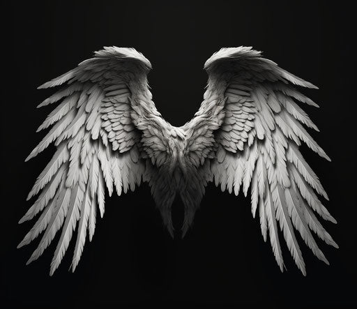 Black and white wings on transparent background, massurrealism, vintage, stencil 38:33