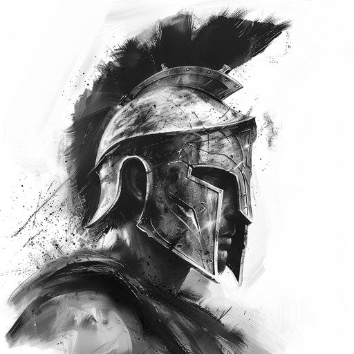 Spartan warrior face in grayscale on white background