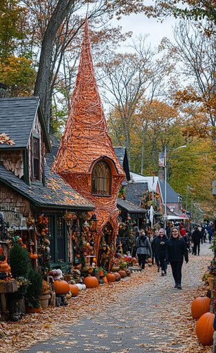 New England town adorned for Halloween