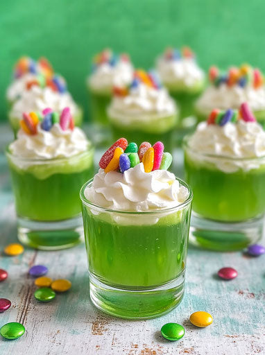St. Patrick's Day-themed jello shots with whipped cream