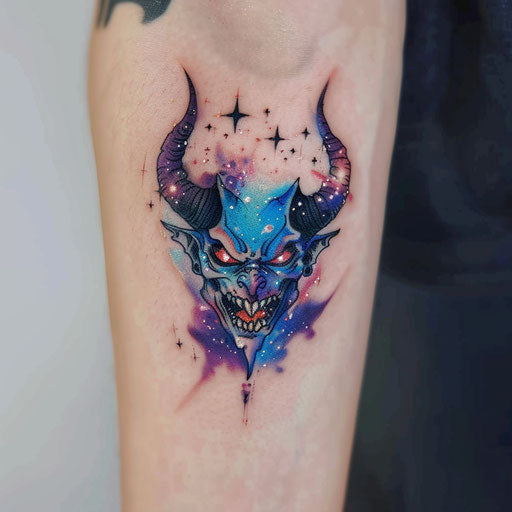 Galactic devil tattoo on white canvas for space look