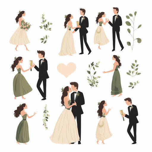 Wedding clipart images in minimalist style, on white background