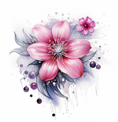 Vibrant silver and dark pink flower tattoo design