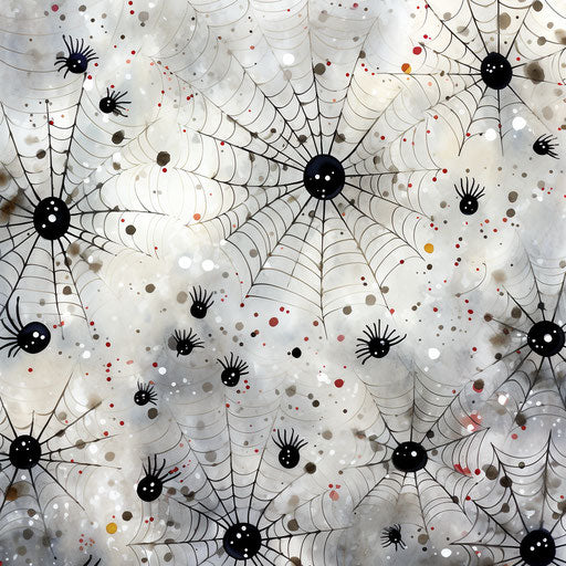 Black and white pattern with spiders in webs