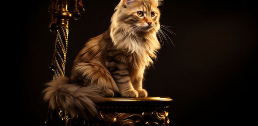 Cat on scratching pole, dark gold, light brown