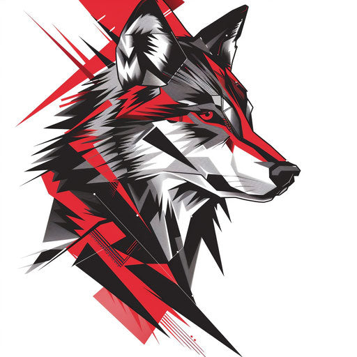 Bold dynamic red black geometric wolf tattoo sketch clipart style