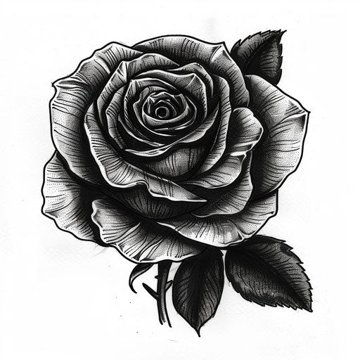 Bold flat tattoo sketch of a rose's head