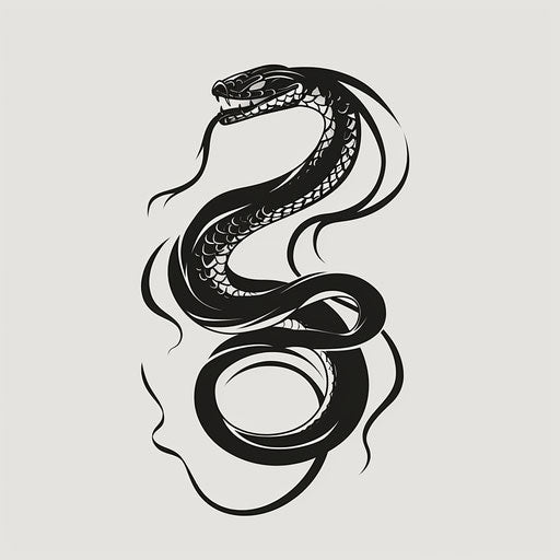 Minimalistic line drawing of a black serpent on light gray