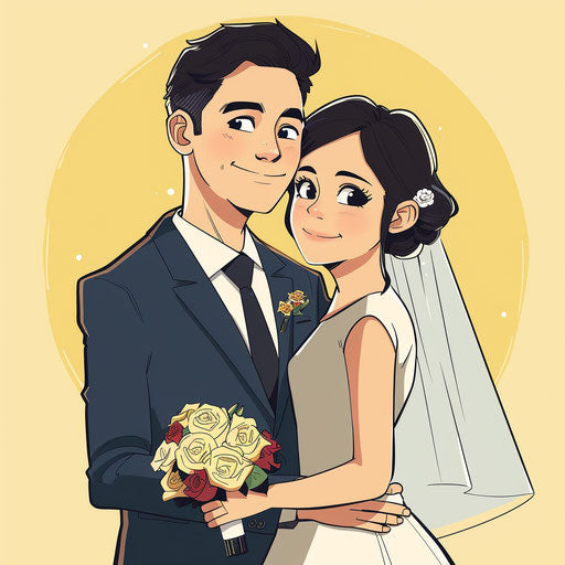 Wedding cartoon clipart, symmetrical and elegant style
