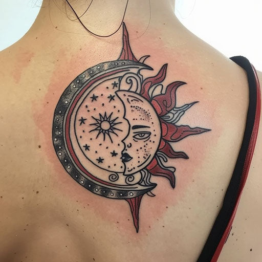 Sun and moon tattoos symbolizing balance