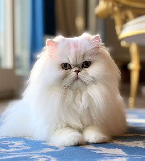 White Persian cat sitting on wood floors