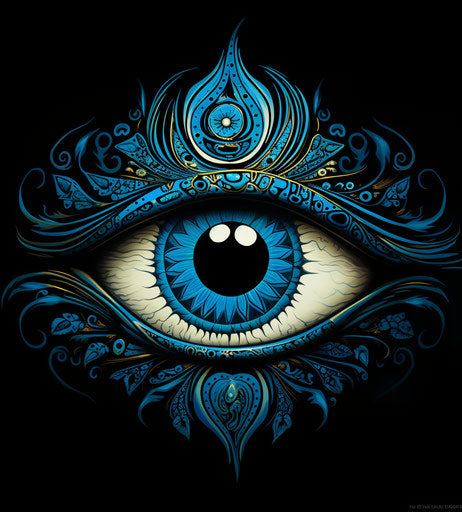 Blue and blue eye in the style of the ancient and shamanistic god