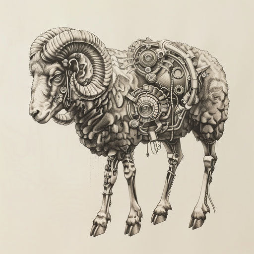 Steampunk styled black sheep tattoo design