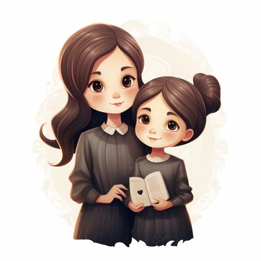 Sibling clipart in the style of Chiaroscuro Art, on a white background