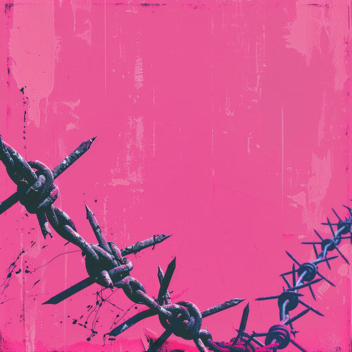 Barbed wire on magenta background with intense colors and textures