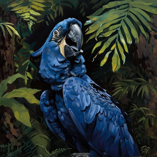Call of the Spix's macaw, beak open and eyes alert