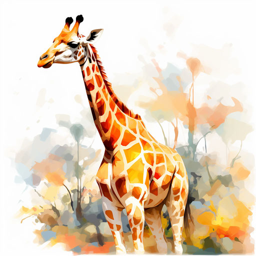 Giraffe clipart in the style of Impressionistic Art, on a white background