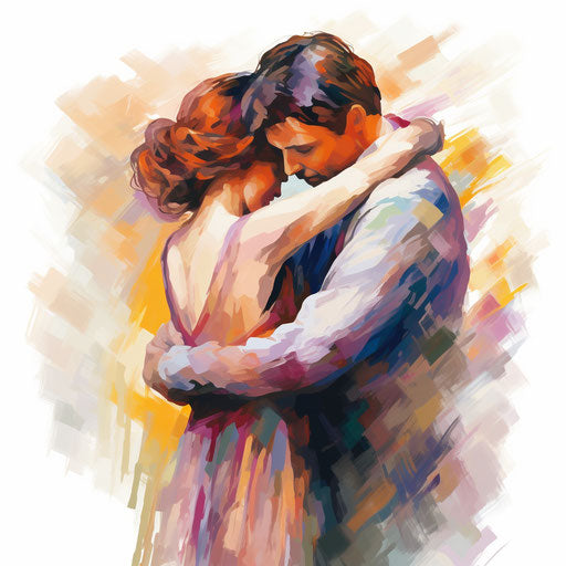 Hug drawing in the style of Impressionistic Art, on white background