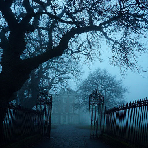A dark tree and a mysterious gate in the mist