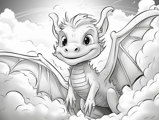 Dragon in the sky coloring page free printable playful caricature
