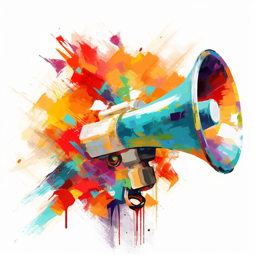 Megaphone clipart in the style of Impressionistic Art, on white background