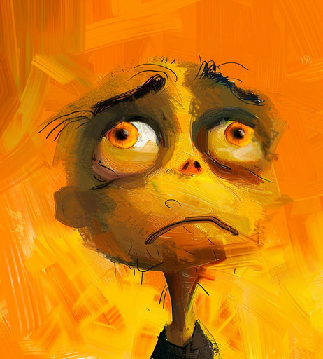 Hyperbolic sad expression of light orange and yellow character