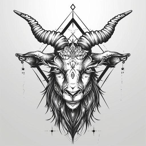 Capricorn zodiac flat tattoo sketch, goat with intricate horns