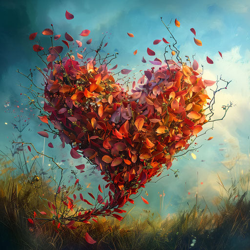 Heart of flower petals in the wind