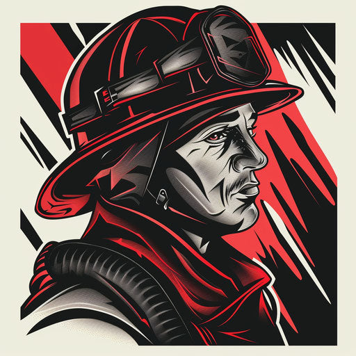 Flat tattoo sketch of firefighter with bold graphic style