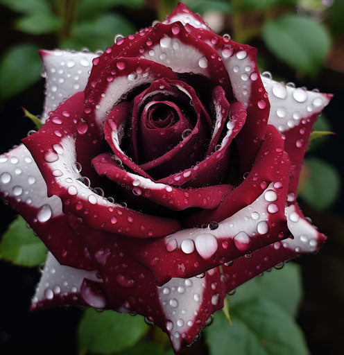 Red rose with black droplets, dark and light style