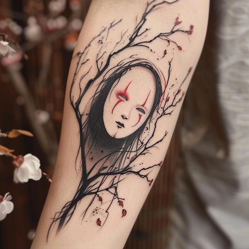 Contemporary flat tattoo sketch of No-Face in a modern minimalist art style