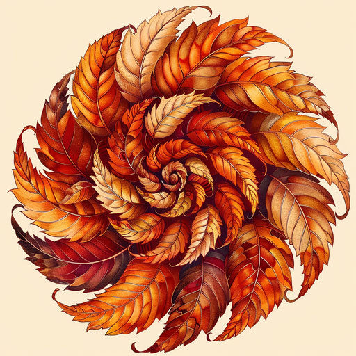 Charming flat tattoo sketch of a spiral of autumn leaves, rich oranges and browns, clipart design