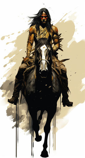 Indian tattoo with man riding horse and feathers