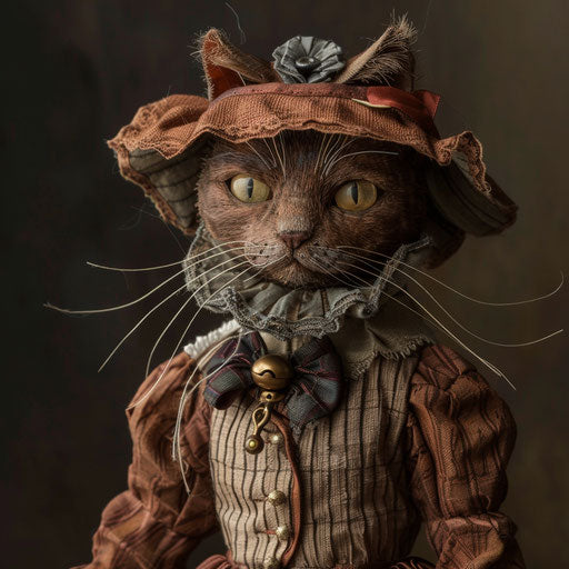 Brown cat dressed as a woman