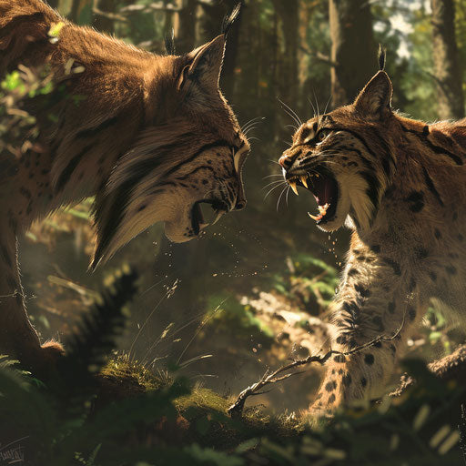 A lynx in a standoff with another forest animal