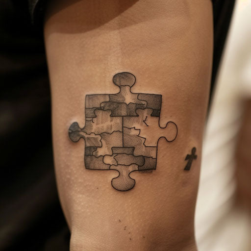 Minimalist black and grey puzzle piece tattoo