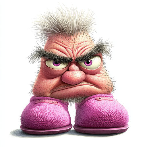 Humorous caricature of slippers with human characteristics