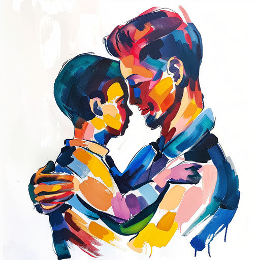 Emotion and connection of a father and son in abstract style