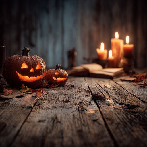 Warm Autumn Glow with Jack-o'-Lanterns and Candles