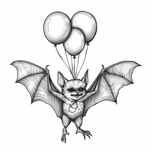 Playful bat with balloons tied to its feet