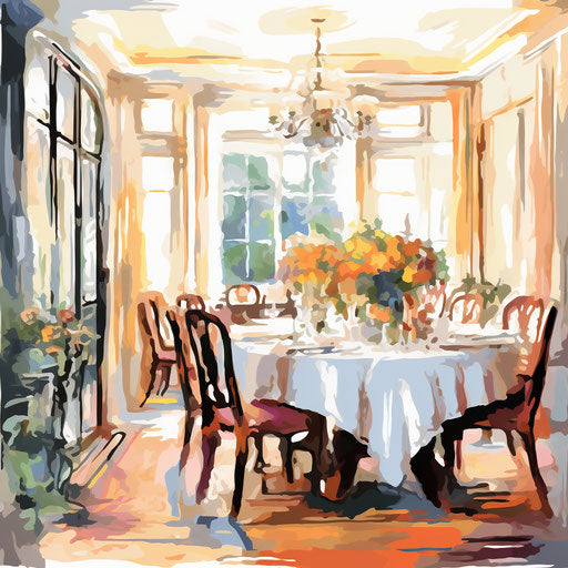 Dining room in Impressionistic Art style on white background