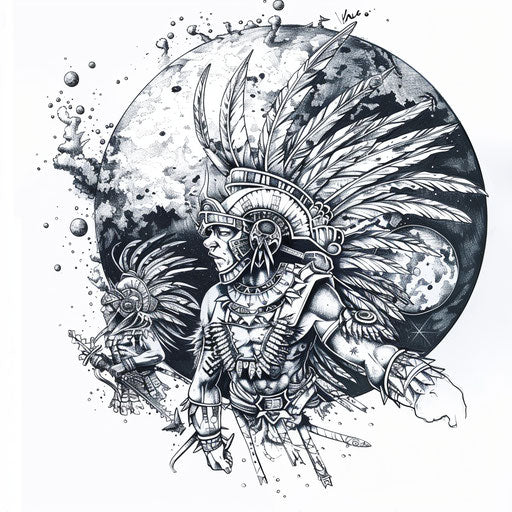 Cosmic Aztec warrior tattoo concept