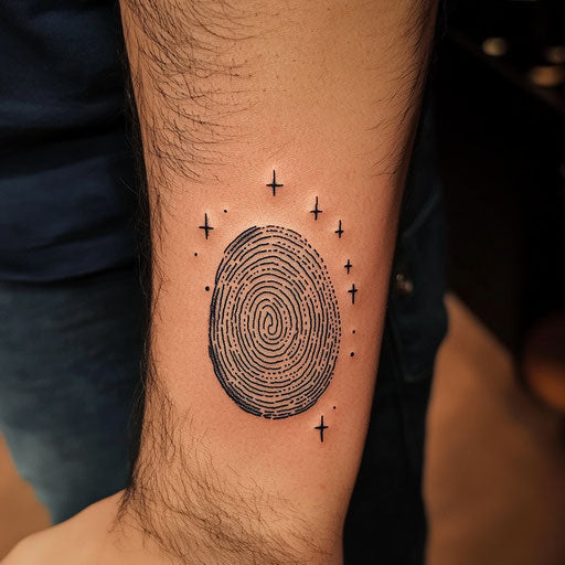 Fingerprint tattoo with minimalist star pattern