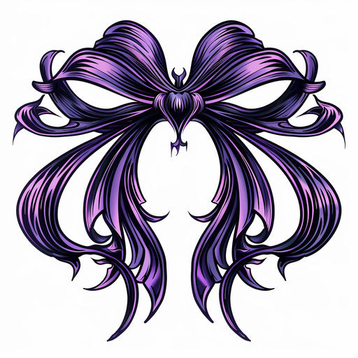 Stylized tattoo sketch of a bow with long ribbons in deep violet